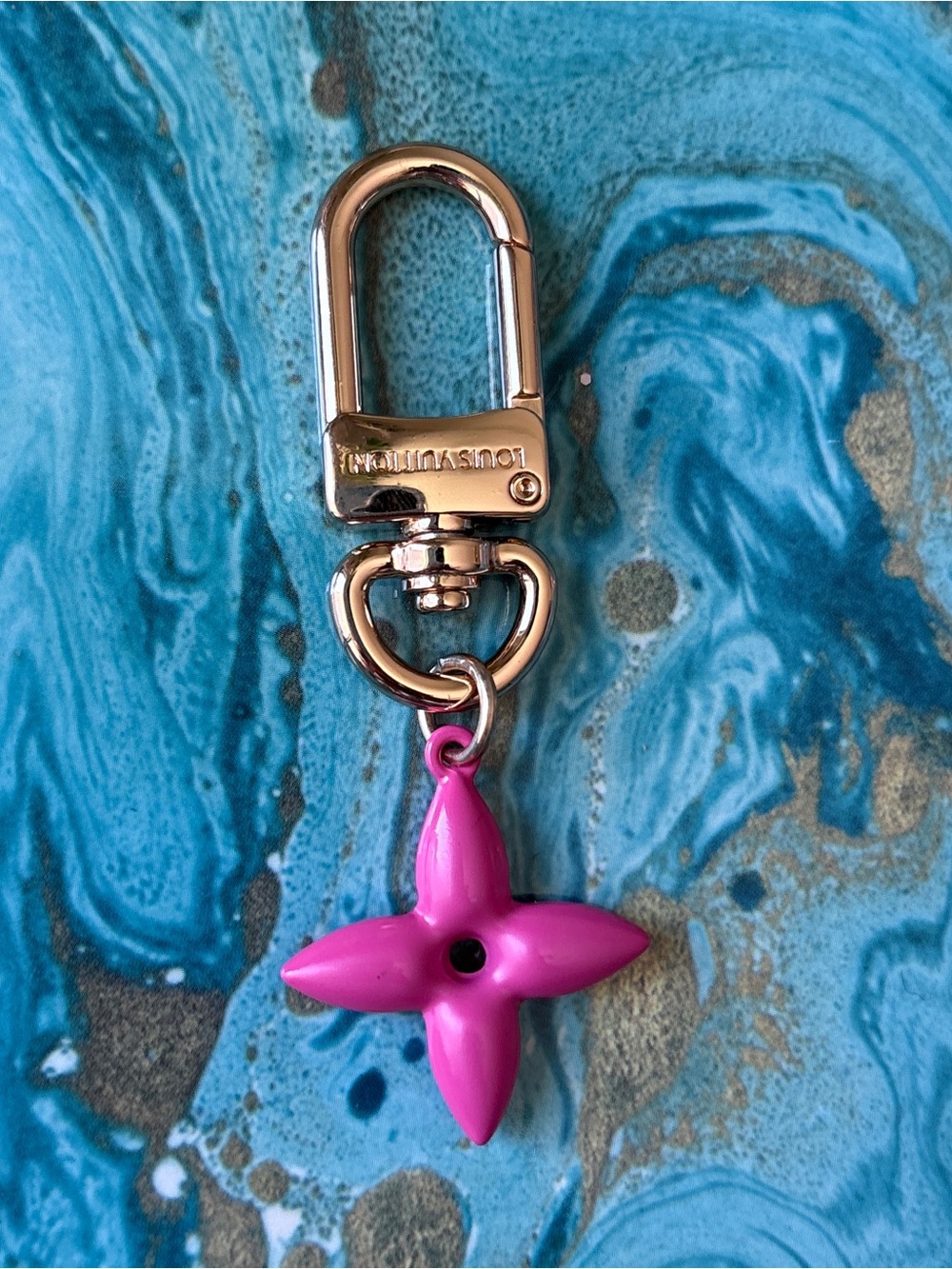 Louis Vuitton Pink Flower Charm Key & Card Holder Charm with Gold Hardware